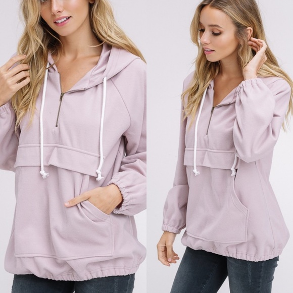 NEW Blush Pink Felt Quarter Zip Hoodie - Picture 2 of 8